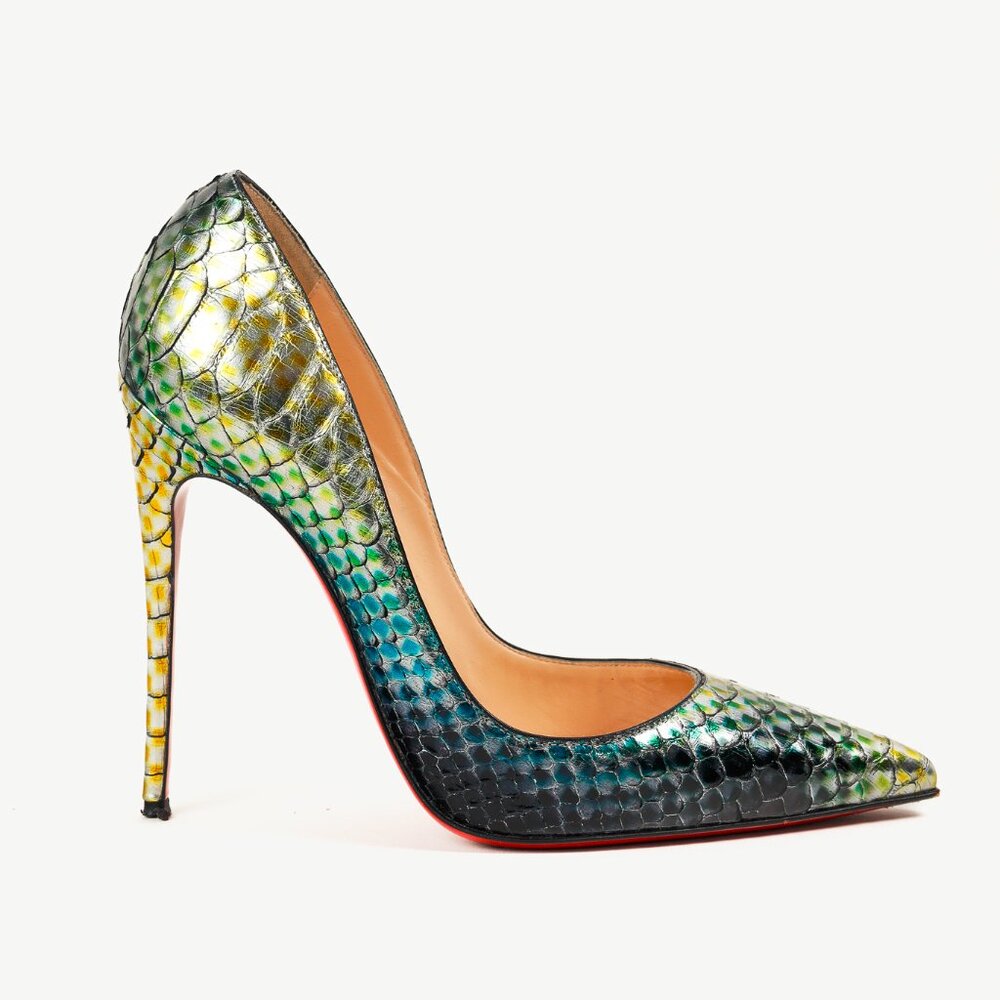 Christian Louboutin So Kate 120 Python Aquarium Mimosa Pointed-Toe Pumps